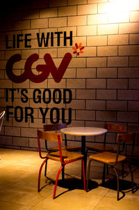 Close-up of empty chairs