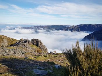 Panoramic view of landscape and mountains against sky