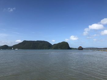 Scenic view of sea against blue sky