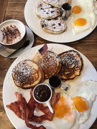 High angle view of breakfast served on table