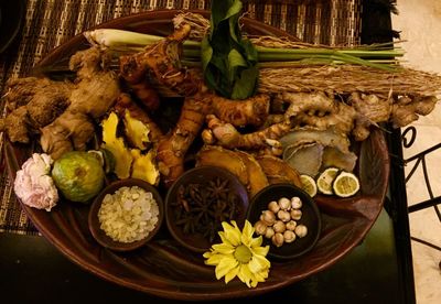 Close-up of food on wooden table