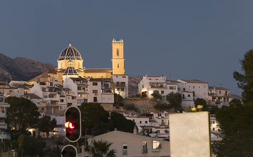 Views of altea dusk with its church our lady of consuelo standing out in the plane.