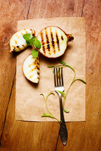 High angle view of vegetables on cutting board