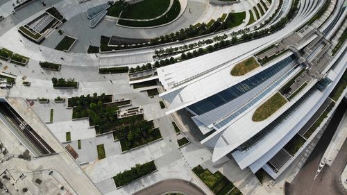 High angle view of buildings in city