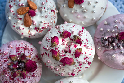 High angle view of dessert on table