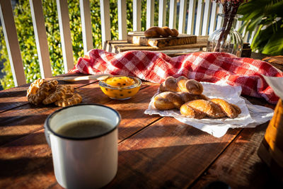 High angle view of breakfast on table