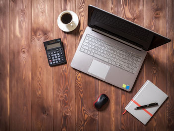 High angle view of coffee cup on table