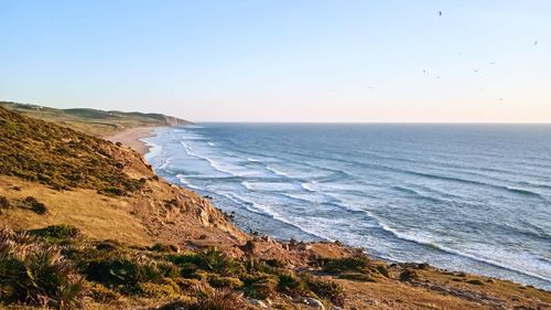 Scenic view of sea against clear sky