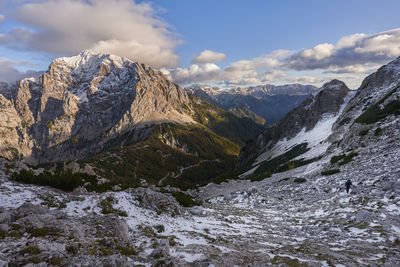 Scenic view of snowcapped mountains against sky in triglav national park slovenia 