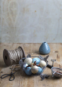 Easter eggs in wire basket