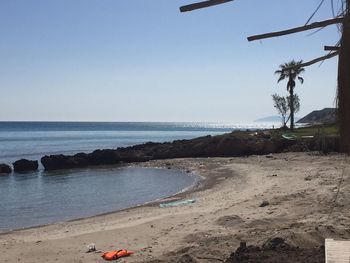 Scenic view of sea against clear sky