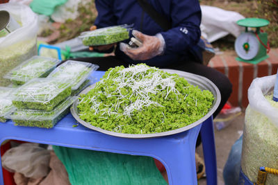 Closeup of vietnamese green rice or chewy green rice in vietnamese cuisine in the market