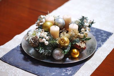 High angle view of dessert in plate on table