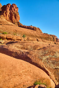 Rock formations in desert against clear blue sky