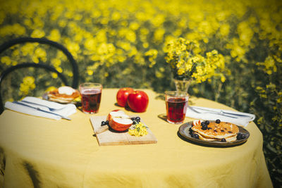 High angle view of ice cream in glass on table