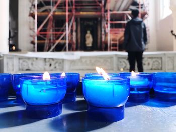 Tea light candles in building