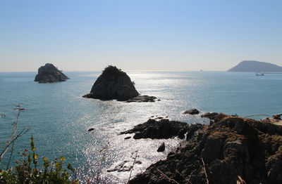 Scenic view of sea against clear sky