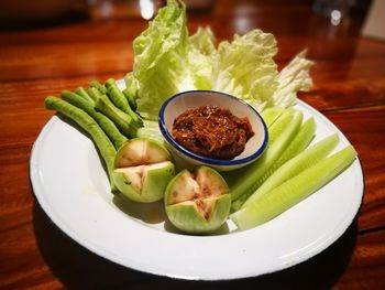 Close-up of served food in plate