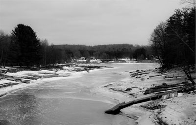 Scenic view of frozen landscape against sky