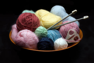 High angle view of wool in container