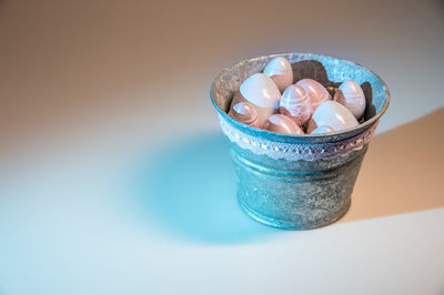 High angle view of multi colored candies on table