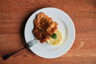 High angle view of breakfast in plate on table