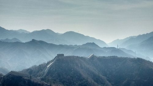 Scenic view of mountains against cloudy sky