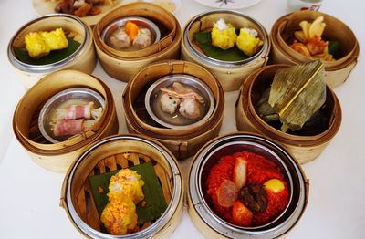 High angle view of food on table