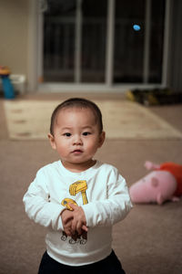 Portrait of cute baby boy at home