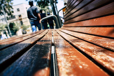 Close-up of metallic bench