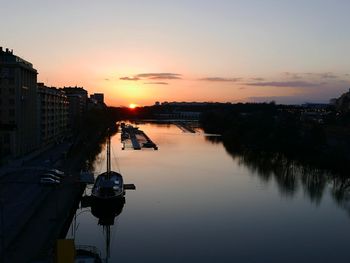 Scenic view of river against sky during sunset