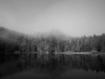 Reflection of trees in lake against sky