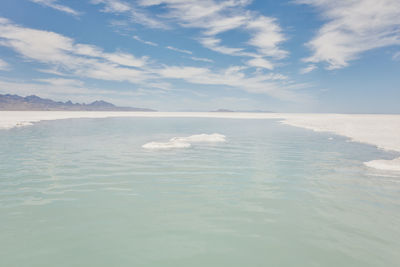 Lake in the bonneville salt flats in utah during a summer road trip.