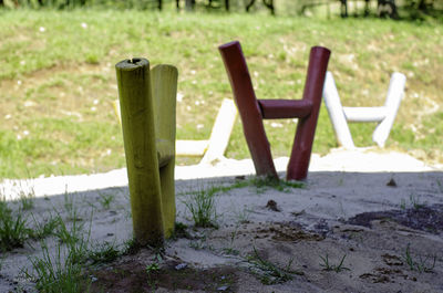 Deck chairs on grass