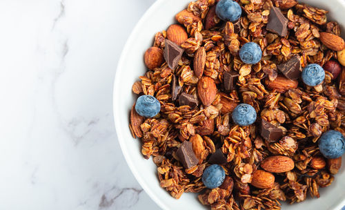 High angle view of breakfast on table