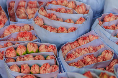 High angle view of vegetables for sale in market