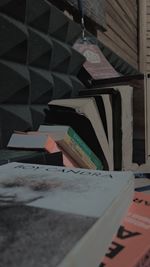 High angle view of books on table