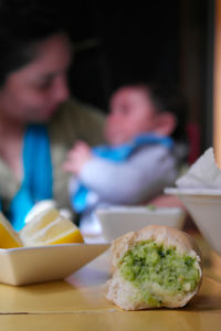 Close-up of meal served on table