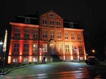 Facade of building at night