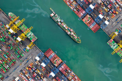 High angle view of ship at harbor