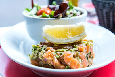 Close-up of food served in plate