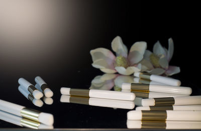 Close-up of white flowers on table