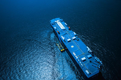 Aerial view of ship in sea