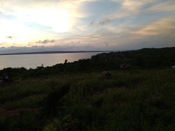 Scenic view of field against sky during sunset