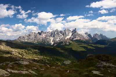 Scenic view of mountains against cloudy sky