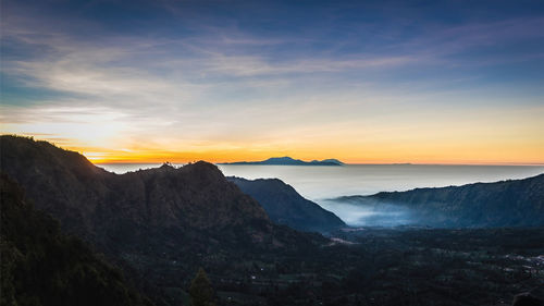 Scenic view of mountains against sky during sunset in bromo mountain , surabaya,indonesia 