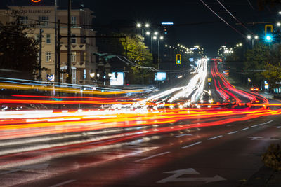 Light trails of transportation at the sofia city center at night. 