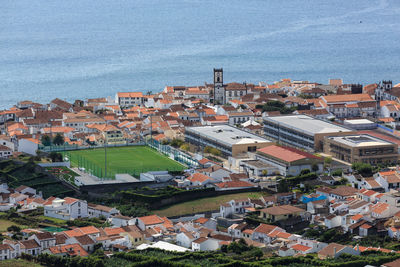 High angle view of townscape against sky