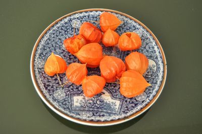 High angle view of fruits in plate