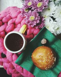 High angle view of coffee on table
